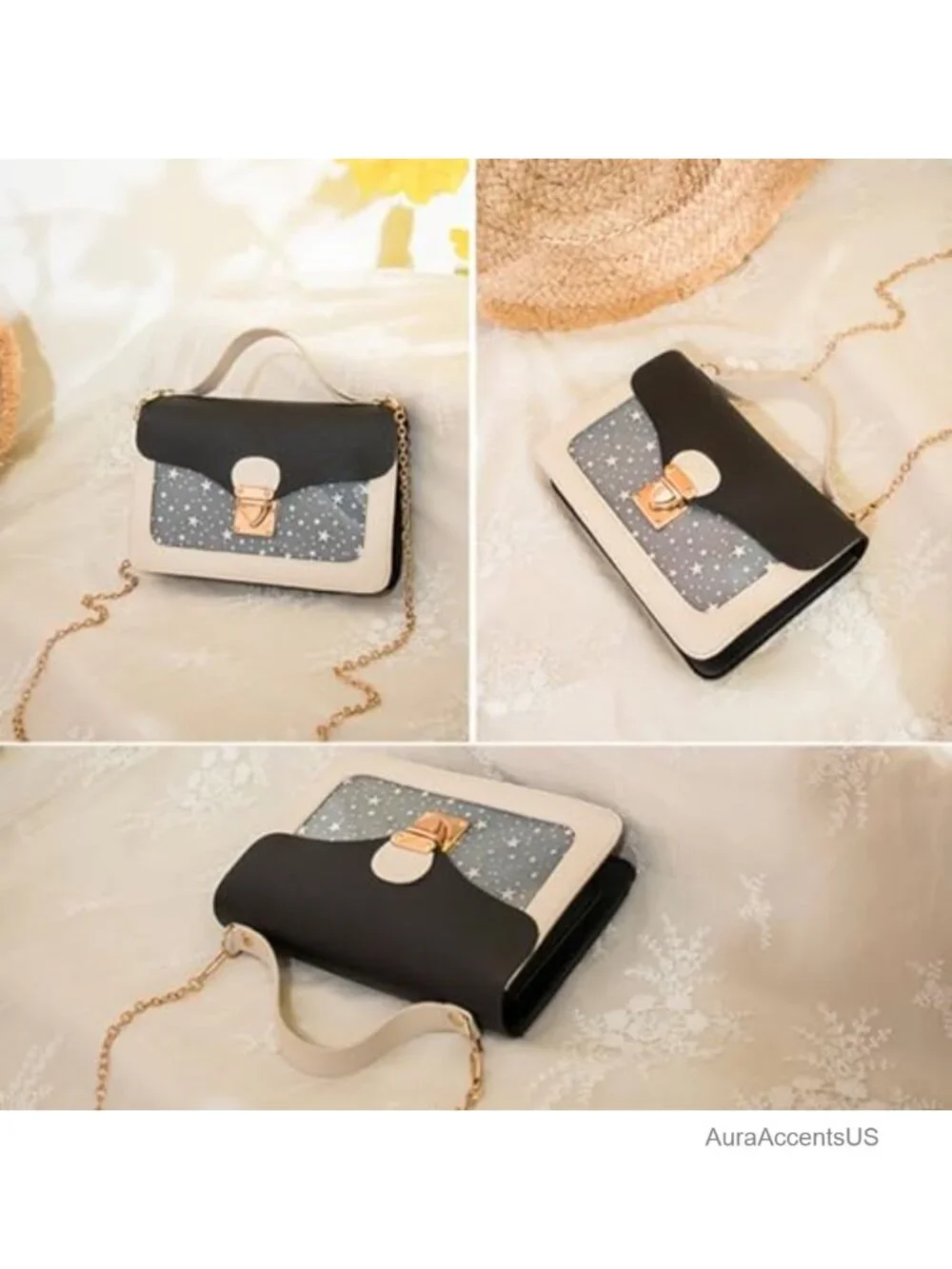 Mini Crossbody Bag with Detachable Chain Strap Faux Leather